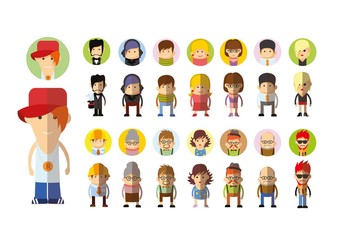Set of vector cute character avatar icons in flat design 