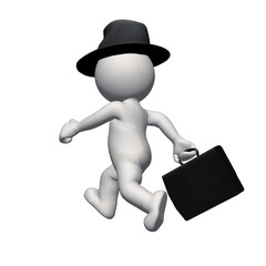 3D People - business man with hat and briefcase - green screen