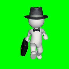 3D People - business man with hat and briefcase - green screen