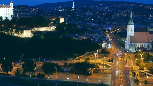 Bratislava, Slovakia. Night view of old castle and old town