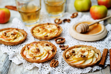 Obraz na płótnie Canvas Rye tartlets with apples, cinnamon, honey and walnuts