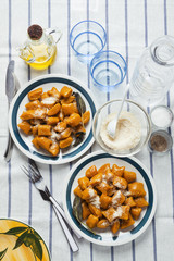 Italian dumplings. squash pumpkin gnocchi. healthy vegetarian pu