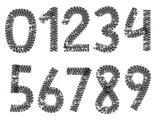 Vector digits made from motorcycle tire tracks, isolated on white