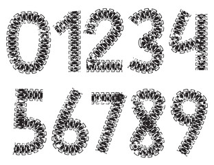 Vector digits made from tank and tractor tracks, isolated on white