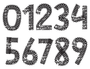 Vector digits made from tank and tractor tracks, isolated on white