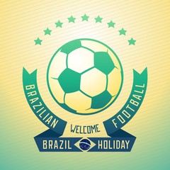 Emblem design for football holiday in Brazil with ball and ribbons. Vector eps 10