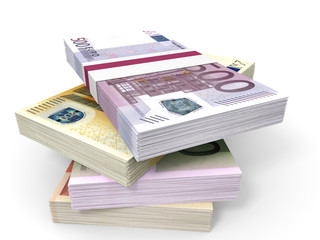 Money stacks. Different Euro bank notes.