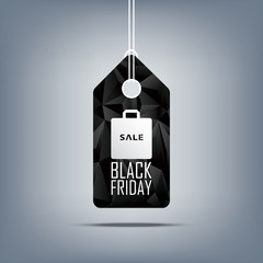 Black friday sale price tag with shopping bag. Low poly design