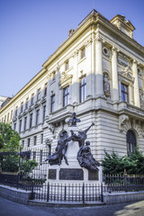 Fototapeta na wymiar ROMANIA Bucharest - SEPTEMBER 27, 2015 - Famous building of National Bank of Romania, SEPTEMBER 27, 2015