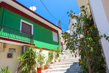 Fototapeta na wymiar Green house in Samos Town. Greece