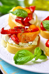Toasts with brynza and grilled sweet pepper.