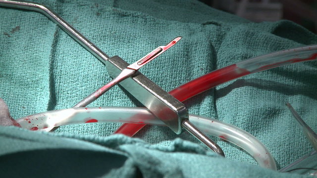 Blood in tubes and on surgical instruments
