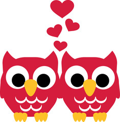 Fototapeta premium Two Owls in love with hearts