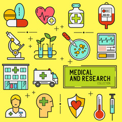 Medical and Research Icon Set. A collection of medical icons including, equipment, people and medical tools.
