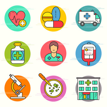 Medical and Research Icon Set. A collection of medical icons including, equipment, people and medical tools.