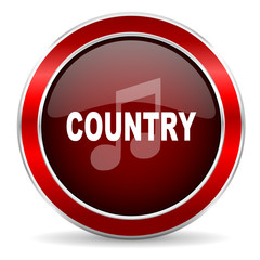 music country red circle glossy web icon, round button with metallic border