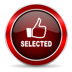 selected red circle glossy web icon, round button with metallic border