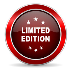 Fototapeta na wymiar limited edition red circle glossy web icon, round button with metallic border