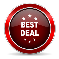 best deal red circle glossy web icon, round button with metallic border