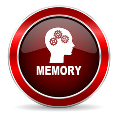memory red circle glossy web icon, round button with metallic border