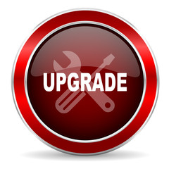 upgrade red circle glossy web icon, round button with metallic border