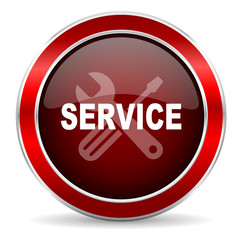 service red circle glossy web icon, round button with metallic border