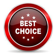 best choice red circle glossy web icon, round button with metallic border