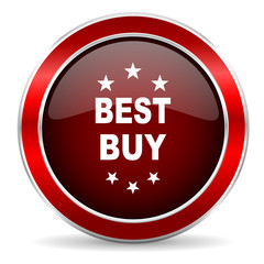 best buy red circle glossy web icon, round button with metallic border