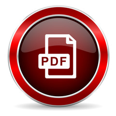 pdf file red circle glossy web icon, round button with metallic border