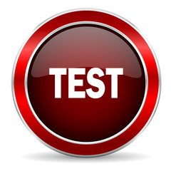 test red circle glossy web icon, round button with metallic border