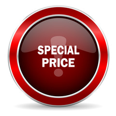 special price red circle glossy web icon, round button with metallic border
