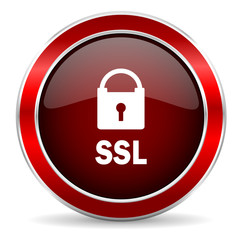 ssl red circle glossy web icon, round button with metallic border