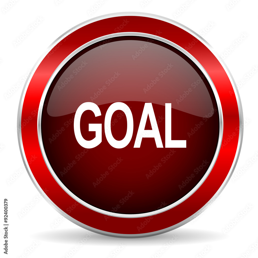 Poster goal red circle glossy web icon, round button with metallic border