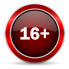 adults red circle glossy web icon, round button with metallic border