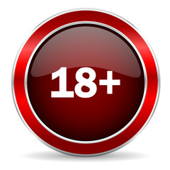 adults red circle glossy web icon, round button with metallic border
