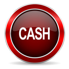 cash red circle glossy web icon, round button with metallic border