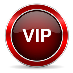 vip red circle glossy web icon, round button with metallic border