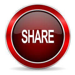 share red circle glossy web icon, round button with metallic border