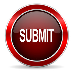 submit red circle glossy web icon, round button with metallic border