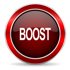 boost red circle glossy web icon, round button with metallic border