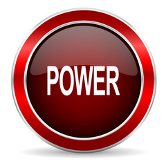 power red circle glossy web icon, round button with metallic border