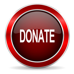 donate red circle glossy web icon, round button with metallic border