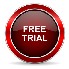 free trial red circle glossy web icon, round button with metallic border