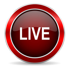live red circle glossy web icon, round button with metallic border