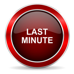 last minute red circle glossy web icon, round button with metallic border
