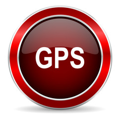 gps red circle glossy web icon, round button with metallic border