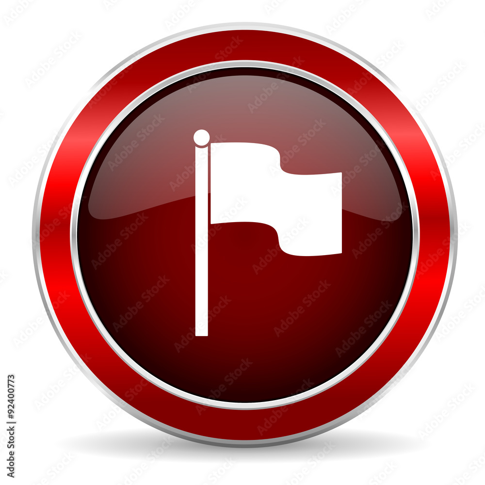 Fototapete flag red circle glossy web icon, round button with metallic border