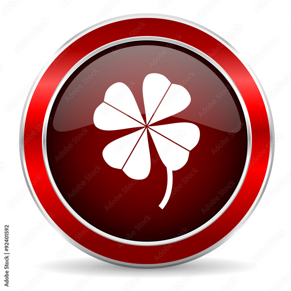 Aufkleber four-leaf clover red circle glossy web icon, round button with metallic border