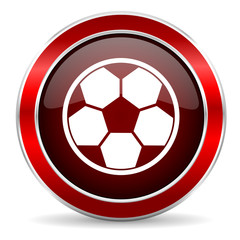 Fototapeta premium soccer red circle glossy web icon, round button with metallic border