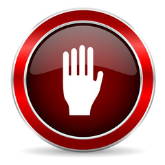 stop red circle glossy web icon, round button with metallic border